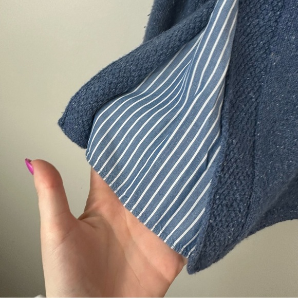 J. Jill | Women's Size Large Blue Silk Blend Mixed Fabrics Striped Side Panels - Picture 2 of 4